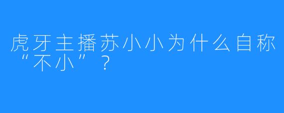 虎牙主播苏小小为什么自称“不小”？